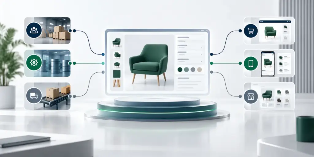 PIM-workflow die leveranciersproductdata verbindt met webshops en verkoopkanalen