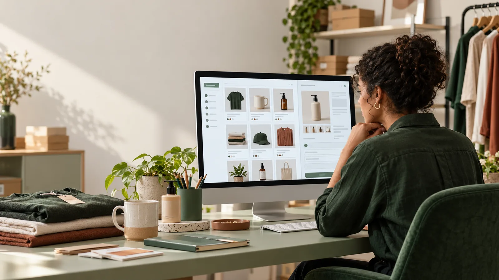 Ecommerce manager organizing a product catalog in PIM software